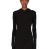 RICK OWENS FW25 CONCORDIANS CROPPED HOODED RIB LS T IN BLACK RAININO RIB JERSEY. RP02E4210RJR-09 RICK OWENS FW25 CONCORDIANS CROPPED HOODED RIB LS T IN BLACK RAININO RIB JERSEY. RP02E4210RJR-09