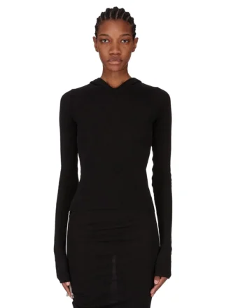 RICK OWENS FW25 CONCORDIANS CROPPED HOODED RIB LS T IN BLACK RAININO RIB JERSEY. RP02E4210RJR-09 RICK OWENS FW25 CONCORDIANS CROPPED HOODED RIB LS T IN BLACK RAININO RIB JERSEY. RP02E4210RJR-09