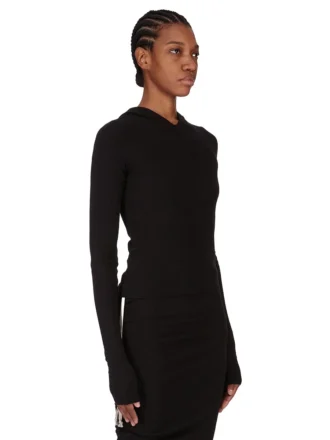 RICK OWENS FW25 CONCORDIANS CROPPED HOODED RIB LS T IN BLACK RAININO RIB JERSEY. RP02E4210RJR-09 RICK OWENS FW25 CONCORDIANS CROPPED HOODED RIB LS T IN BLACK RAININO RIB JERSEY. RP02E4210RJR-09