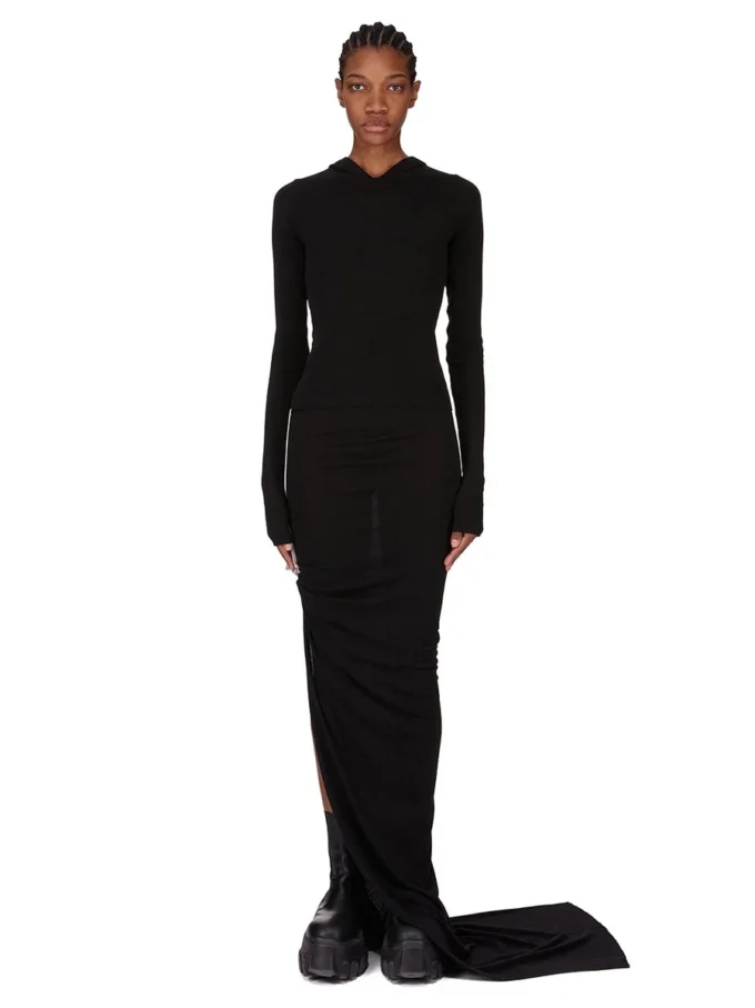 RICK OWENS FW25 CONCORDIANS CROPPED HOODED RIB LS T IN BLACK RAININO RIB JERSEY. RP02E4210RJR-09 RICK OWENS FW25 CONCORDIANS CROPPED HOODED RIB LS T IN BLACK RAININO RIB JERSEY. RP02E4210RJR-09