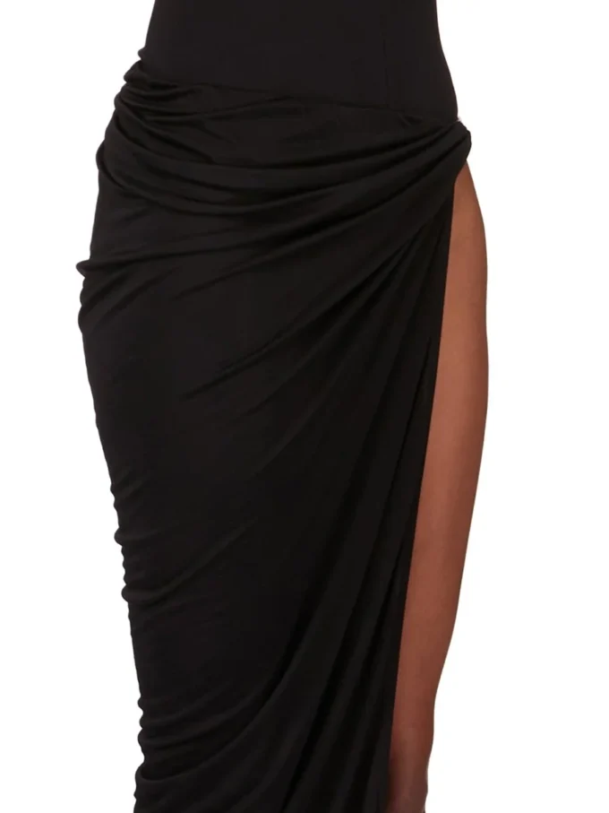 RICK OWENS FW25 CONCORDIANS HYDRA SKIRT IN BLACK SATIN VISCOSE JERSEY. LI02E3315JVS-09 RICK OWENS FW25 CONCORDIANS HYDRA SKIRT IN BLACK SATIN VISCOSE JERSEY. LI02E3315JVS-09