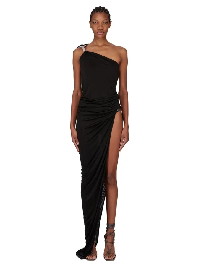 RICK OWENS FW25 CONCORDIANS HYDRA SKIRT IN BLACK SATIN VISCOSE JERSEY. LI02E3315JVS-09 RICK OWENS FW25 CONCORDIANS HYDRA SKIRT IN BLACK SATIN VISCOSE JERSEY. LI02E3315JVS-09