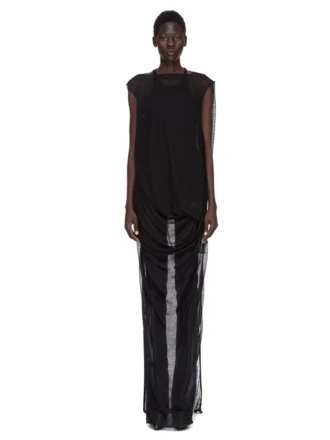 RICK OWENS FW25 CONCORDIANS NOUVEAU GOWN IN BLACK SHEER WOOL JERSEY. RP02E4574JWR-09 RICK OWENS FW25 CONCORDIANS NOUVEAU GOWN IN BLACK SHEER WOOL JERSEY. RP02E4574JWR-09