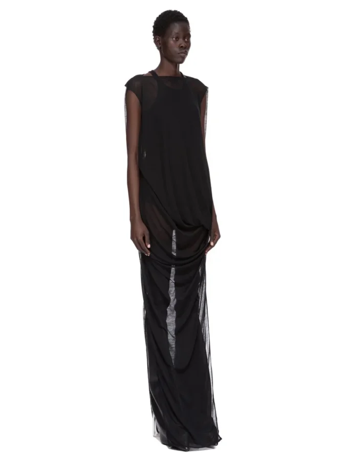 RICK OWENS FW25 CONCORDIANS NOUVEAU GOWN IN BLACK SHEER WOOL JERSEY. RP02E4574JWR-09 RICK OWENS FW25 CONCORDIANS NOUVEAU GOWN IN BLACK SHEER WOOL JERSEY. RP02E4574JWR-09