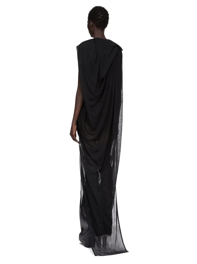 RICK OWENS FW25 CONCORDIANS NOUVEAU GOWN IN BLACK SHEER WOOL JERSEY. RP02E4574JWR-09 RICK OWENS FW25 CONCORDIANS NOUVEAU GOWN IN BLACK SHEER WOOL JERSEY. RP02E4574JWR-09