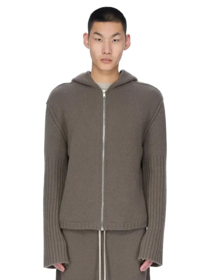 RICK OWENS FW25 CONCORDIANS PRECOLLECTION ZIPPED HOODIE IN DUST LAS PALMAS CASHMERE KNIT. RU02E1666KLWS-34 RICK OWENS FW25 CONCORDIANS PRECOLLECTION ZIPPED HOODIE IN DUST LAS PALMAS CASHMERE KNIT. RU02E1666KLWS-34