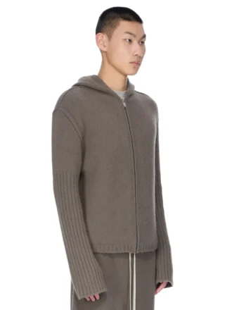 RICK OWENS FW25 CONCORDIANS PRECOLLECTION ZIPPED HOODIE IN DUST LAS PALMAS CASHMERE KNIT. RU02E1666KLWS-34 RICK OWENS FW25 CONCORDIANS PRECOLLECTION ZIPPED HOODIE IN DUST LAS PALMAS CASHMERE KNIT. RU02E1666KLWS-34