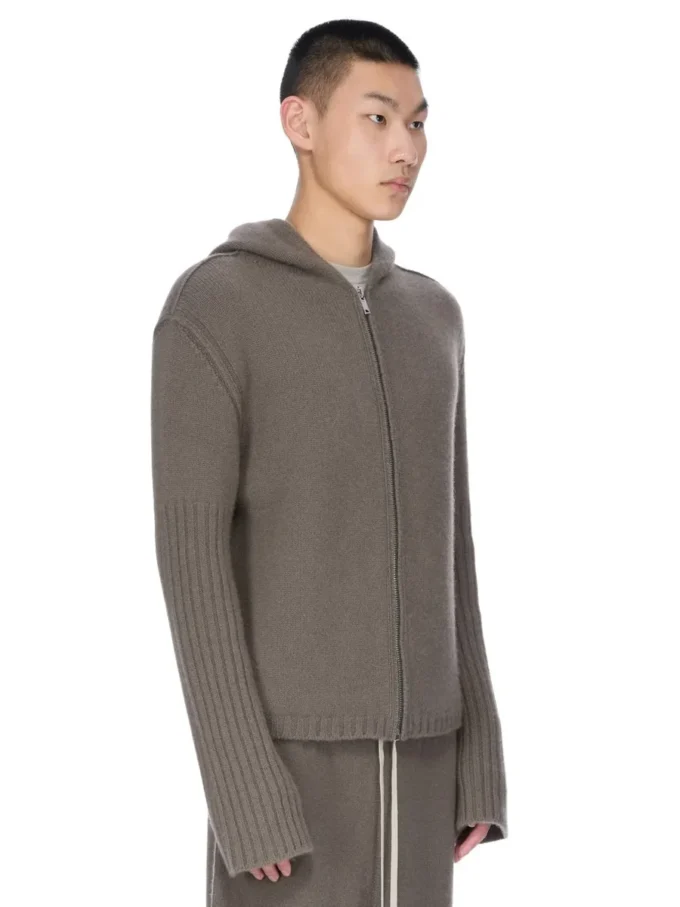 RICK OWENS FW25 CONCORDIANS PRECOLLECTION ZIPPED HOODIE IN DUST LAS PALMAS CASHMERE KNIT. RU02E1666KLWS-34 RICK OWENS FW25 CONCORDIANS PRECOLLECTION ZIPPED HOODIE IN DUST LAS PALMAS CASHMERE KNIT. RU02E1666KLWS-34