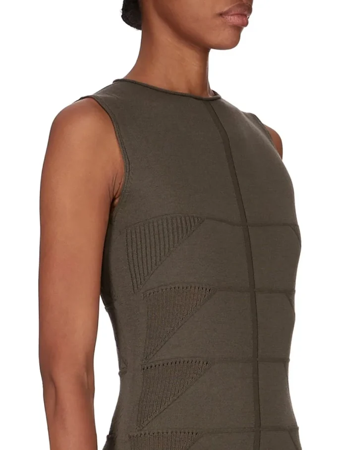 RICK OWENS FW25 CONCORDIANS TANK DRESS MOTIVO IN BOSCO LIGHTWEIGHT RASATO KNIT RP02E4676MLK-25 RICK OWENS FW25 CONCORDIANS TANK DRESS MOTIVO IN BOSCO LIGHTWEIGHT RASATO KNIT RP02E4676MLK-25