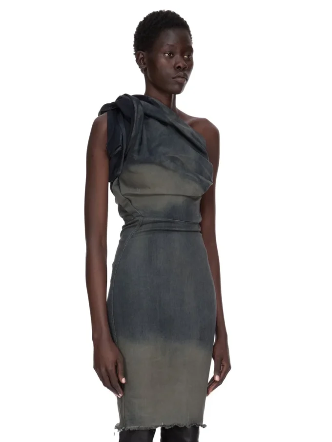 RICK OWENS FW25 CONCORDIANS TWIST DRESS IN DRKDUST DEGRADE SLUB STRETCH DENIM. RP02E4521SDKDEG-78D RICK OWENS FW25 CONCORDIANS TWIST DRESS IN DRKDUST DEGRADE SLUB STRETCH DENIM. RP02E4521SDKDEG-78D