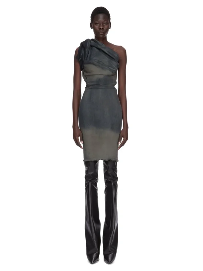 RICK OWENS FW25 CONCORDIANS TWIST DRESS IN DRKDUST DEGRADE SLUB STRETCH DENIM. RP02E4521SDKDEG-78D RICK OWENS FW25 CONCORDIANS TWIST DRESS IN DRKDUST DEGRADE SLUB STRETCH DENIM. RP02E4521SDKDEG-78D