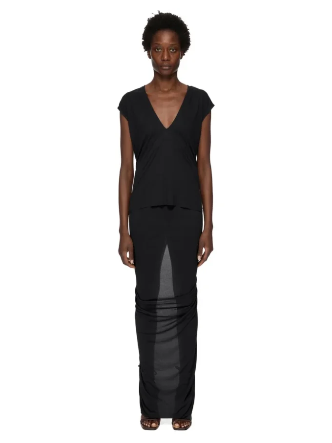 RICK OWENS LILIES FW25 CONCORDIANS EVA SKIRT IN BLACK VISCOSE CREPE JERSEY LI02E3316CVI-09 RICK OWENS LILIES FW25 CONCORDIANS EVA SKIRT IN BLACK VISCOSE CREPE JERSEY LI02E3316CVI-09